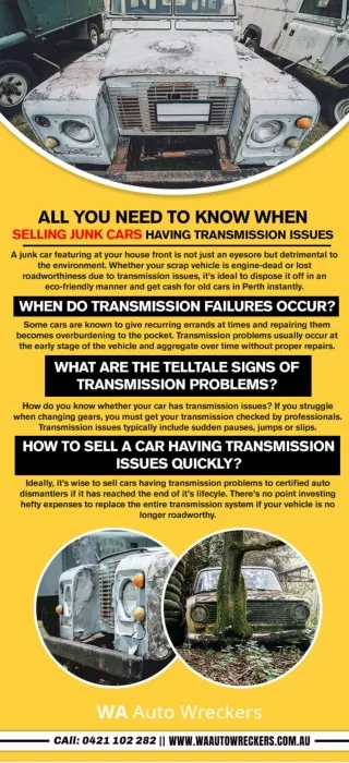 All You Need to Know When Selling Junk Cars Having Transmission Issues