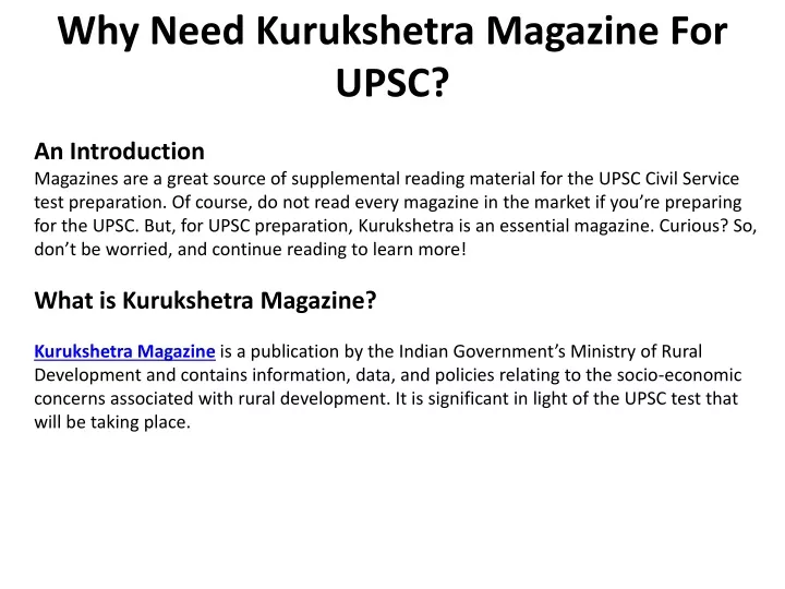 why need kurukshetra magazine for upsc