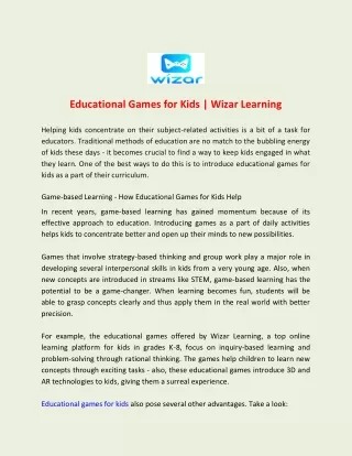 educational games for kids wizar learning