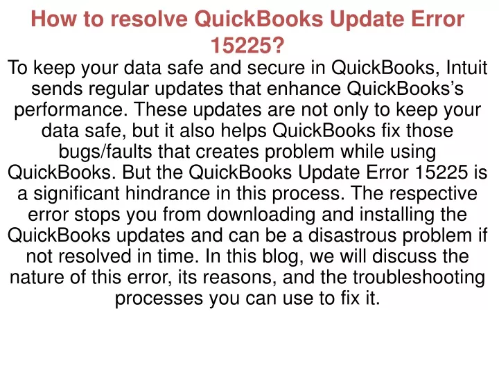 how to resolve quickbooks update error 15225