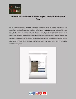 World-Class Supplier of Pond Algae Control Products for You
