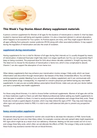 What Would the World Look Like Without supplement post menstruation?