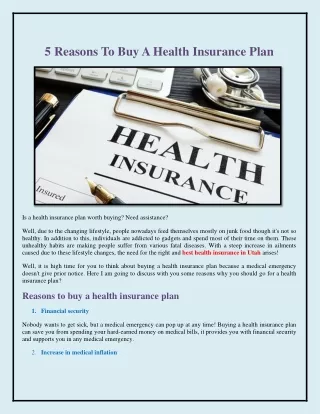 5 Reasons To Buy A Health Insurance Plan