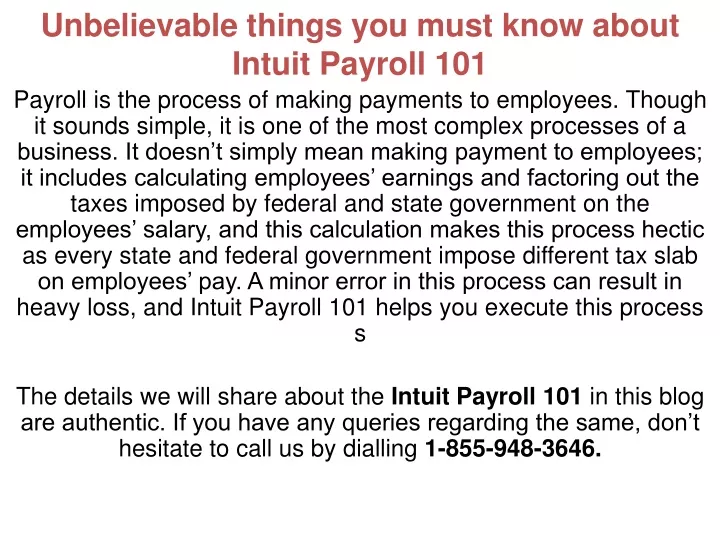 unbelievable things you must know about intuit payroll 101