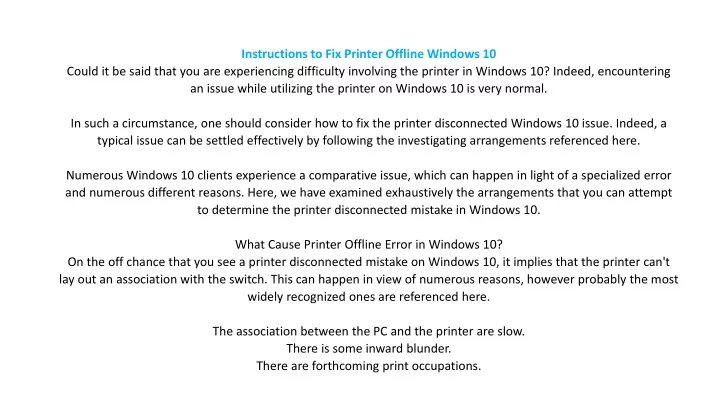 instructions to fix printer offline windows