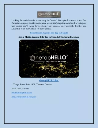 Social Media Account Info Tag in Canada | Onetaphello.com/ca
