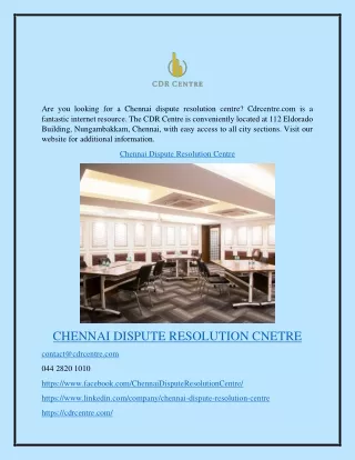 Chennai Dispute Resolution Centre Cdrcentre.com
