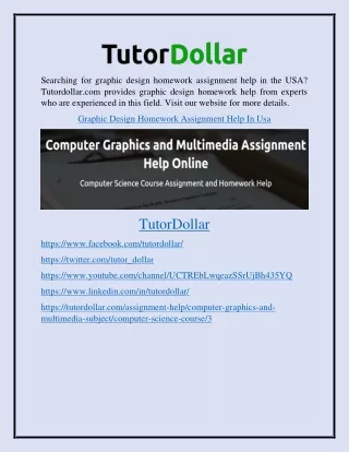 Graphic Design Homework Assignment Help in Usa Tutordollar.com