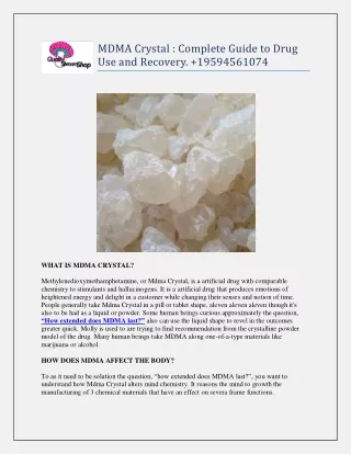 MDMA Crystal : Complete Guide to Drug Use and Recovery.  19594561074