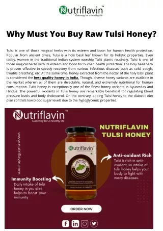 Why Must You Buy Raw Tulsi Honey? Nutriflavin.Com