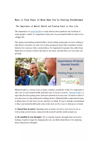 The Importance of Mental Health and Finding Peace in Your Life - Healing For People