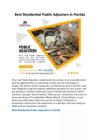 Best Residential Public Adjusters in Florida