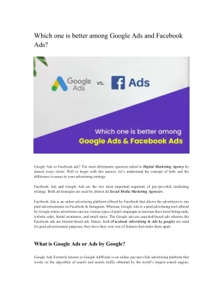 Which one is better among Google Ads and Facebook Ads