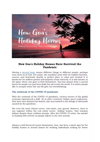 How Goa holiday homes survived the pandemic