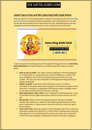 Useful Tips to Play and Win Satta King Delhi Gold Online