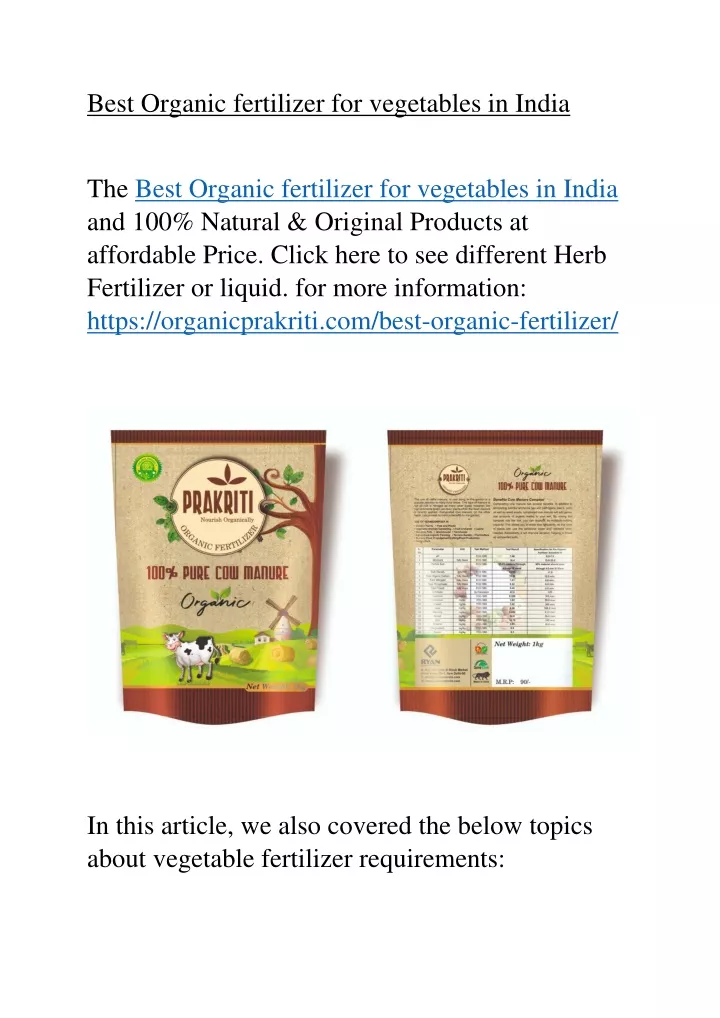 best organic fertilizer for vegetables in india