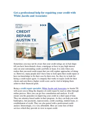 Get a professional help for repairing your credit with White Jacobs and Associates