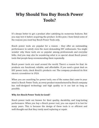 why should you buy bosch power tools