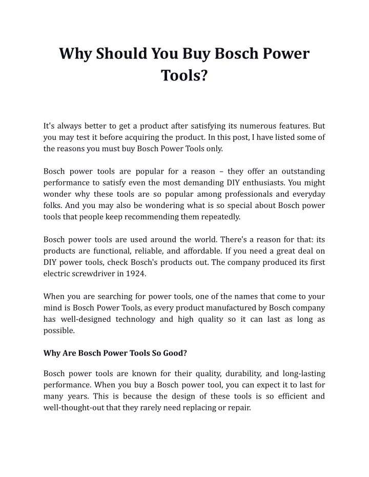 why should you buy bosch power tools