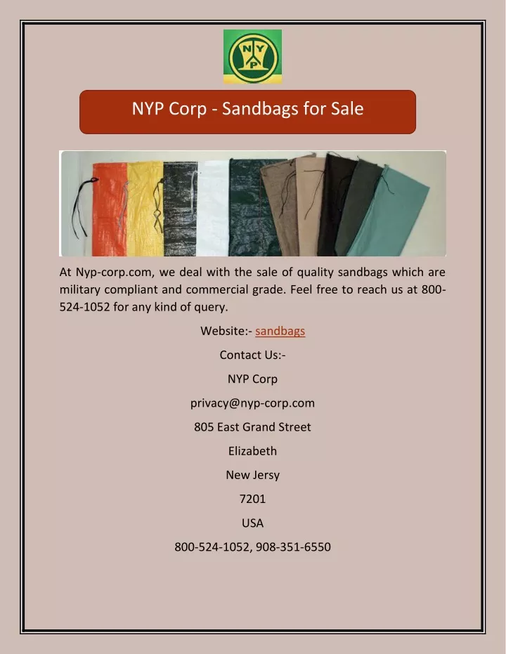 nyp corp sandbags for sale