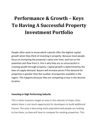 Keys To Having A Successful Property Investment Portfolio