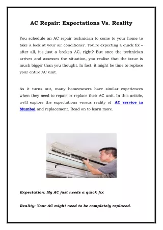 AC Repair: Expectations Vs. Reality