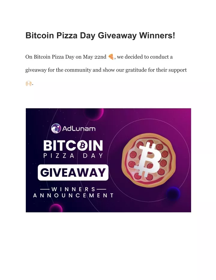 bitcoin pizza day giveaway winners