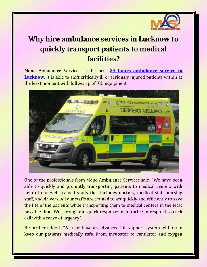 why hire ambulance services in lucknow to quickly