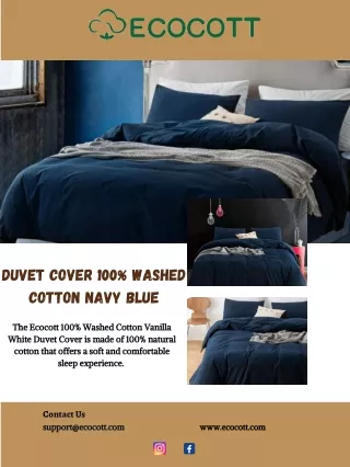 Duvet Cover 100% Washed Cotton Navy Blue 3 Piece - Ecocott