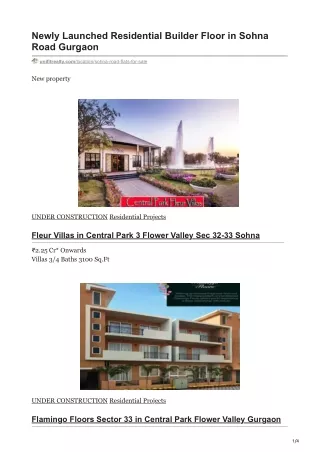 unifitrealty.com-Newly Launched Residential Builder Floor in Sohna Road Gurgaon