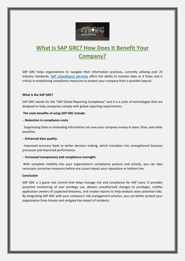 what is sap grc how does it benefit your company
