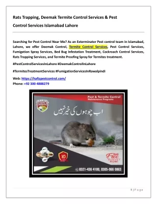 Rats Trapping, Deemak Termite Control Services & Pest Control Services Islamabad