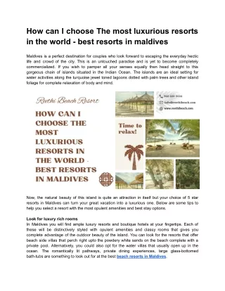 How can I choose The most luxurious resorts in the world - best resorts in maldives - Reethi Beach
