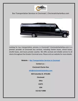 Bus Transportation Services in Cincinnati  Cincinnaticharterbus