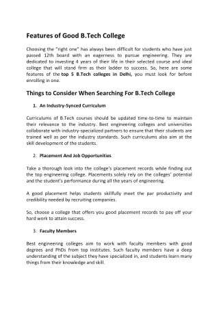 features of good b tech college choosing