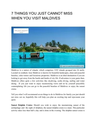 7 of the Best Things To Do In Maldives For Families