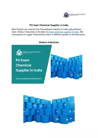 PU foam Chemical Supplier in India