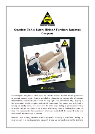 questions to ask before hiring a furniture