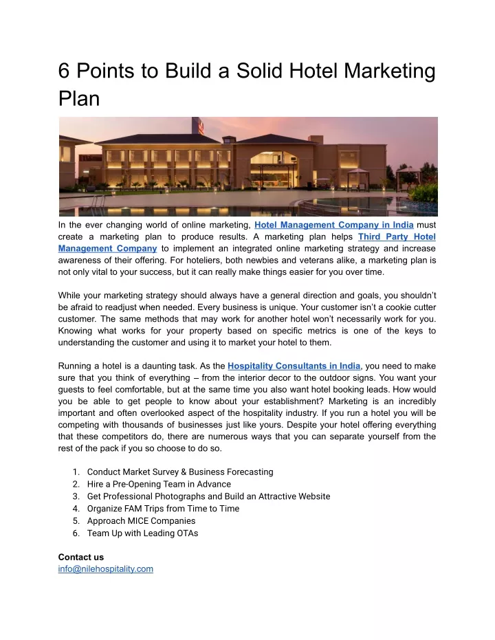 6 points to build a solid hotel marketing plan