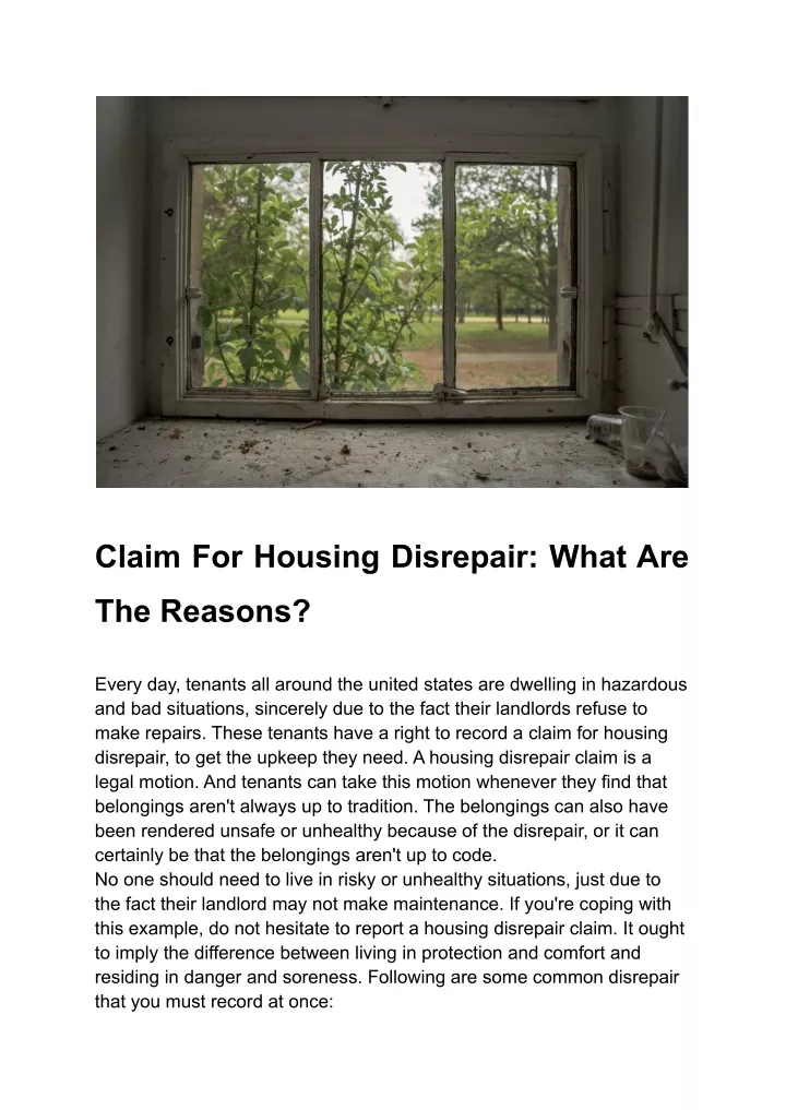 claim for housing disrepair what are