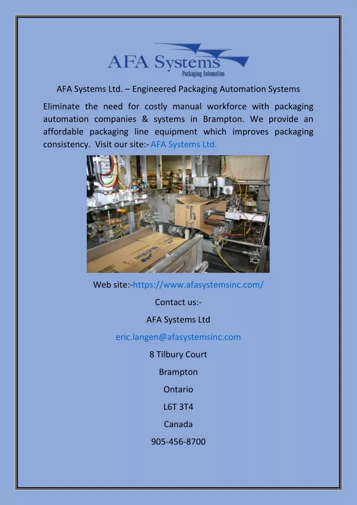 afa systems ltd engineered packaging automation