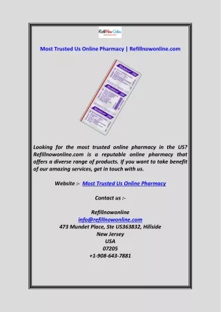 Most Trusted Us Online Pharmacy  Refillnowonline.com
