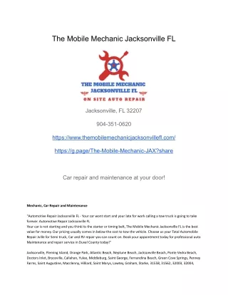 the mobile mechanic jacksonville fl