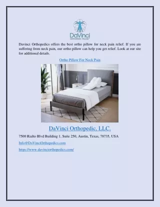 Ortho Pillow For Neck Pain Davinciorthopedics.com