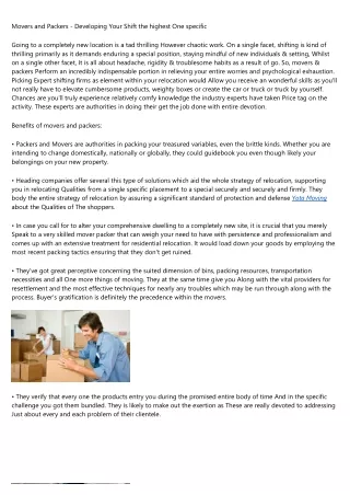 movers and packers developing your shift
