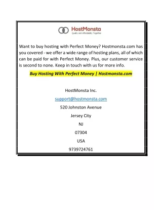 Buy Hosting With Perfect Money  Hostmonsta.com