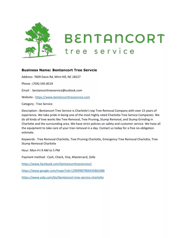 business name bentancort tree servcie