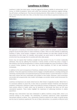 loneliness in elders