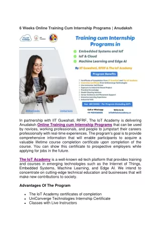 6 Weeks Online Training Cum Internship Programs _ Anudaksh