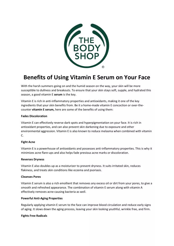 benefits of using vitamin e serum on your face